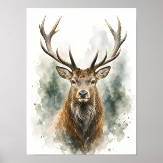 Stag Wall Art — Majestic Watercolor Portrait