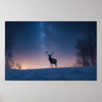 Stag Wild Majestic Animal On A Starry Galaxy Night