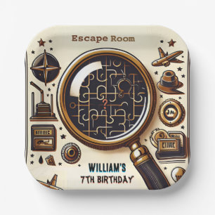 stage Clue Spy Escape Room 7th Birthday Invitation Paper Plate