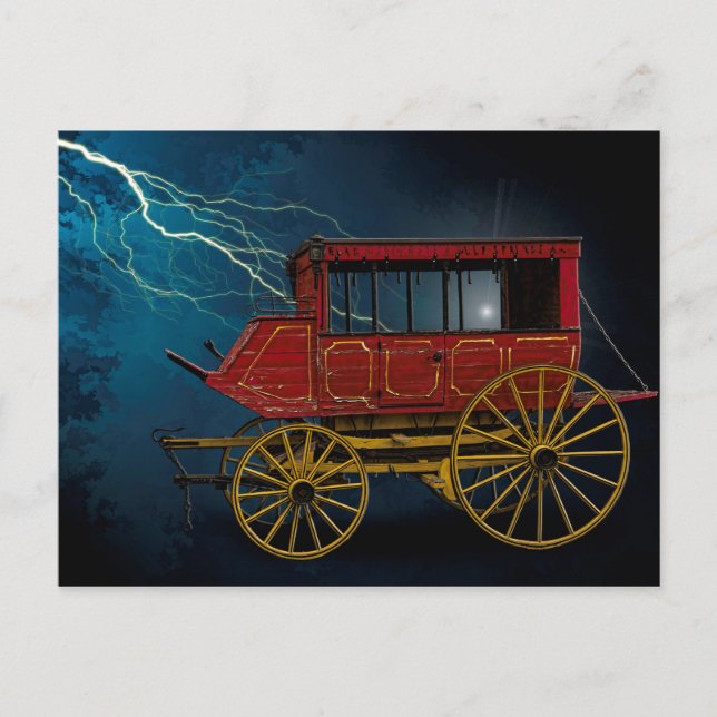STAGE COACH IN LIGHTNING STORM POSTCARD (Front)
