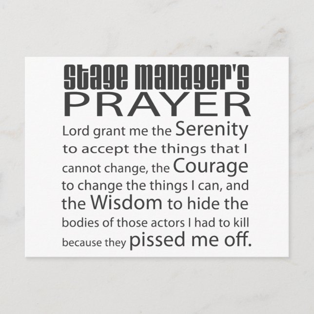 Stage Manager's Prayer Postcard (Front)