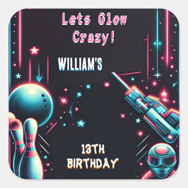 stage neon Glow arcade gun Laser Tag 13th Birthday (Front)