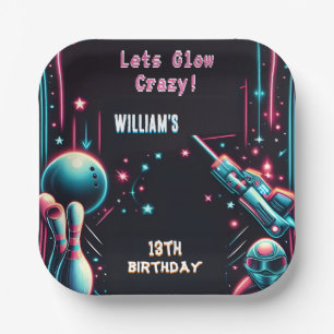 stage neon Glow arcade gun Laser Tag 13th Birthday Paper Plate