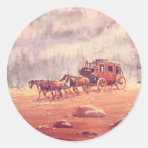 STAGECOACH & HORSES by SHARON SHARPE Classic Round Sticker