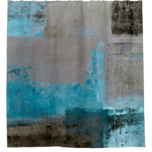 'Staged' Teal and Brown Abstract Art