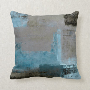 'Staged' Teal and Brown Abstract Art Throw Pillow