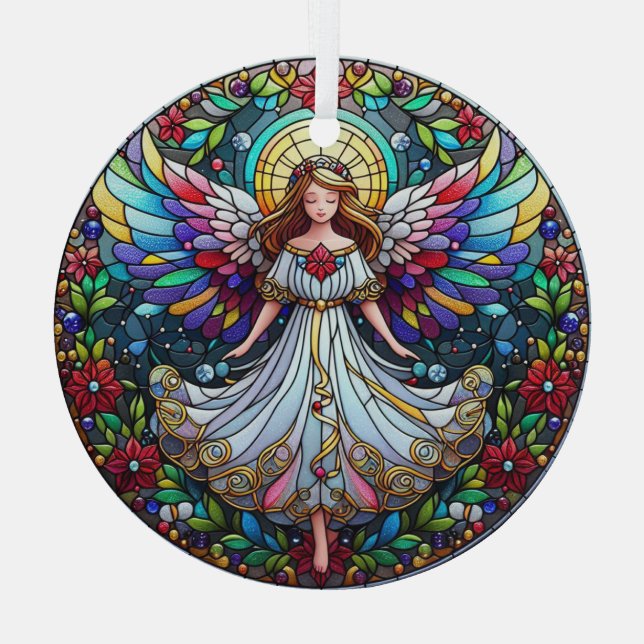 Stain Glass Angel  Glass Ornament (Back)