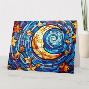 Stain glass art moon and stars card