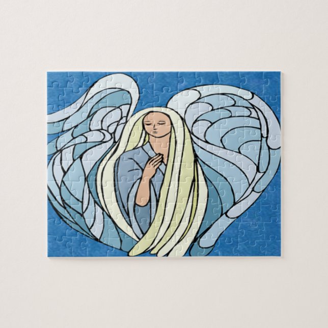 Stain Glass Blue Angel Jigsaw Puzzle (Horizontal)
