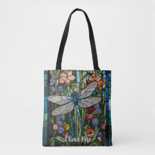 Stain glass Dragonfly art painting botanical boho Tote Bag