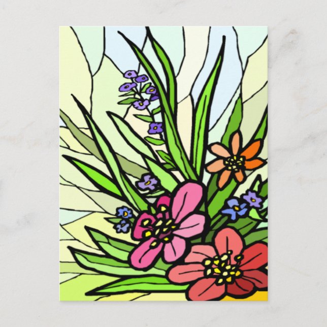 Stain Glass Flower Garden Post Card (Front)
