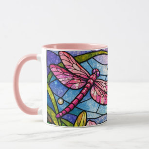 Stain Glass Lilies and Dragonflies Pink Mug