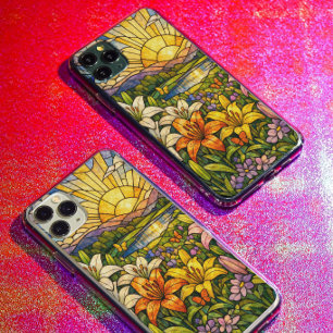 Stain Glass Lilies Butterflies and Sunshine iPhone 15 Pro Case