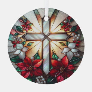 Stain Glass Mother of Pearl Cross Ornament
