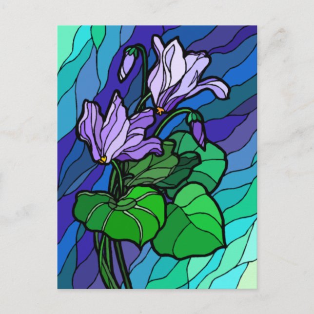 Stain Glass Purple Flower Post Card (Front)