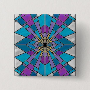 Stain Glass Ray Blue and Purple 2 Inch Square Button