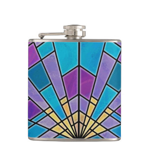 Stain Glass Ray Blue and Purple Hip Flask