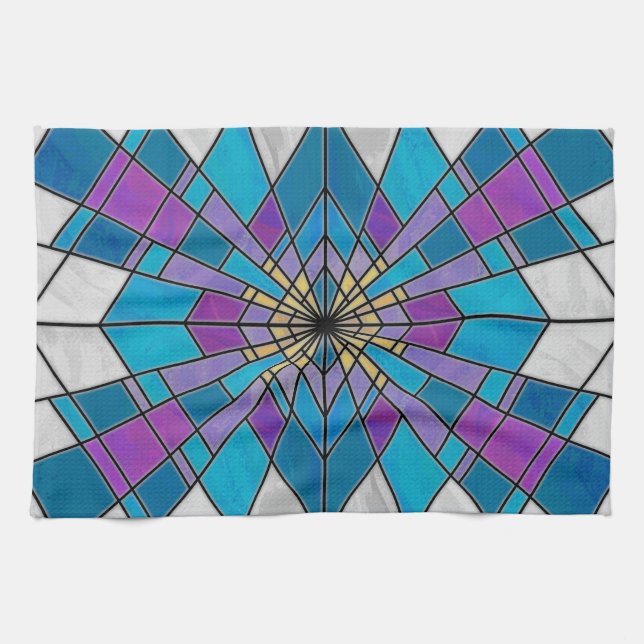 Stain Glass Ray Blue and Purple Kitchen Towel (Horizontal)