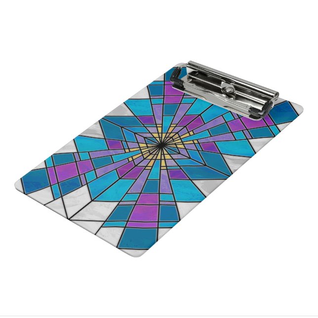 Stain Glass Ray Blue and Purple Mini Clipboard (Angled3)