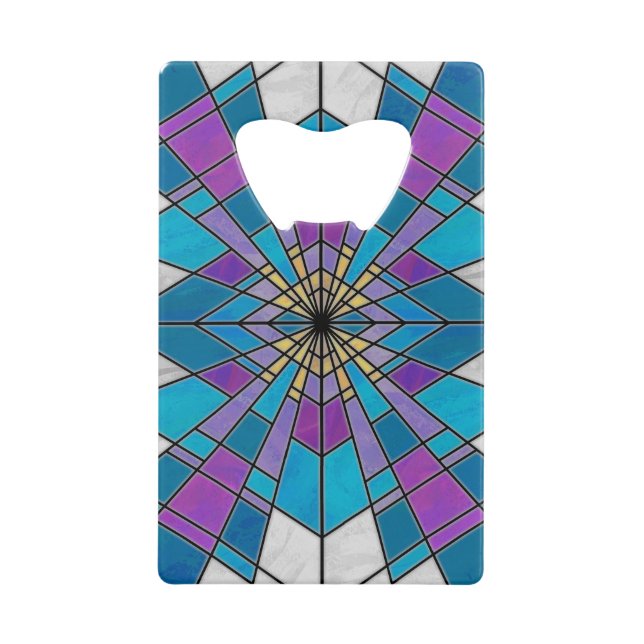 Stain Glass Ray Blue and Purple Wallet Bottle Opener (Front)