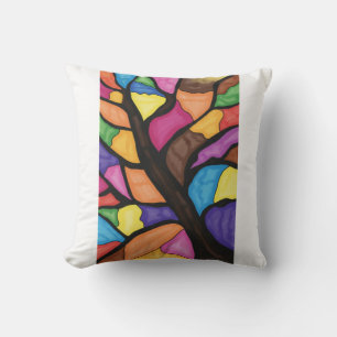 Stain glass tree art throw pillow