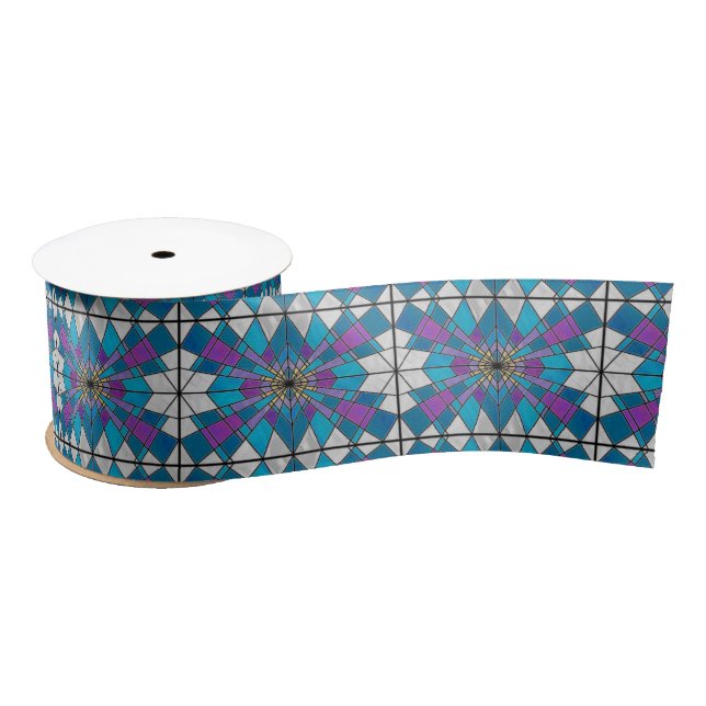 Stain Glass with Blue and Purple Angle Pattern Satin Ribbon (Spool)