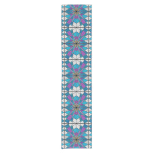 Stain Glass with Blue and Purple Angle Pattern Short Table Runner
