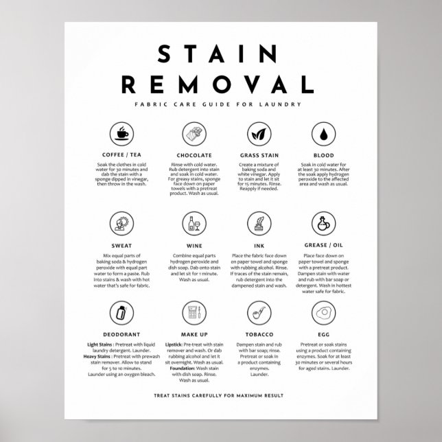 Stain Removal Laundry Symbols Guide Care Poster (Front)