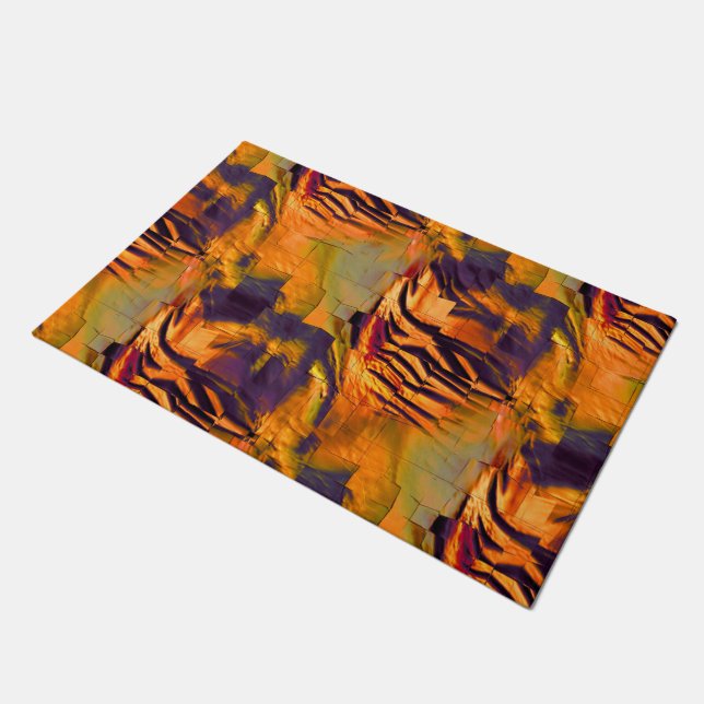 Stained abstract mosaic drawing, rustic burnt gold doormat (Angled)