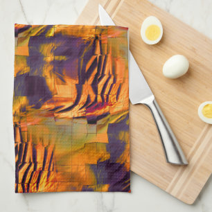 Stained abstract mosaic drawing, rustic burnt gold kitchen towel