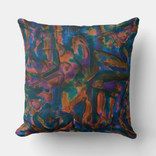 Stained and dented blue shades of aged copper throw pillow