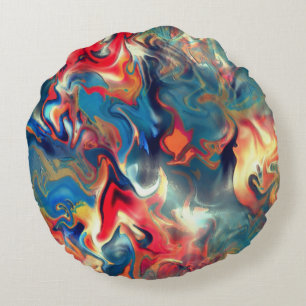 Stained blue and red shades, virtual satin paint   round pillow