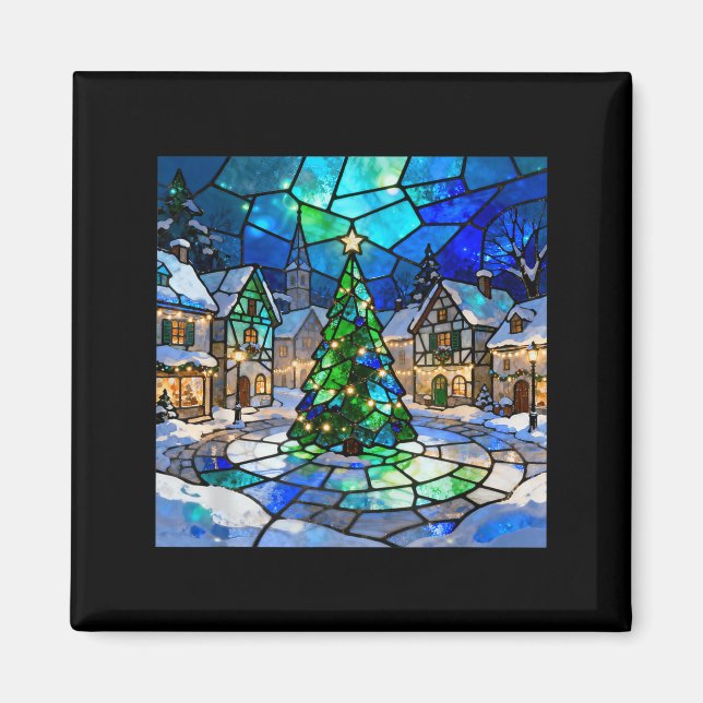 Stained Gl Christmas Tree Winter Village Holiday A Magnet (Front)