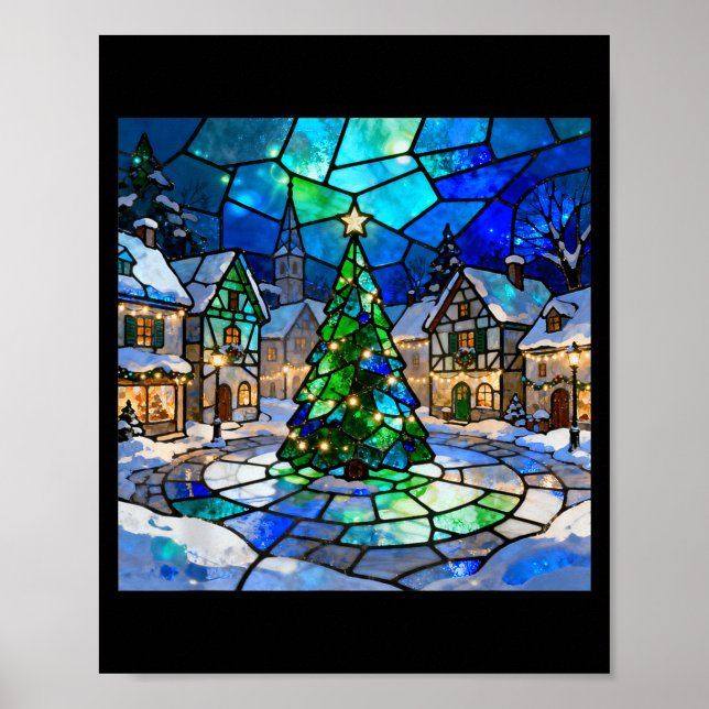 Stained Gl Christmas Tree Winter Village Holiday A Poster (Front)
