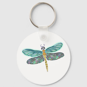 Stained Glass & Abalone Shell Dragonfly Keychain