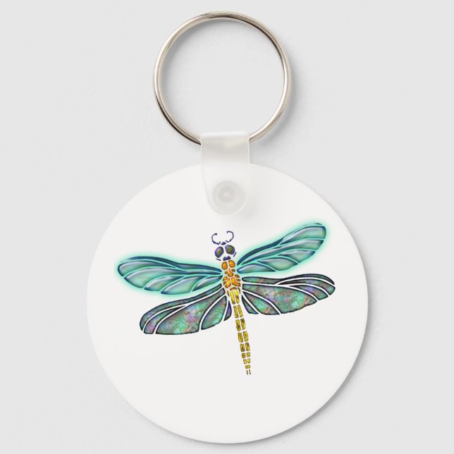 Stained Glass & Abalone Shell Dragonfly Keychain (Front)