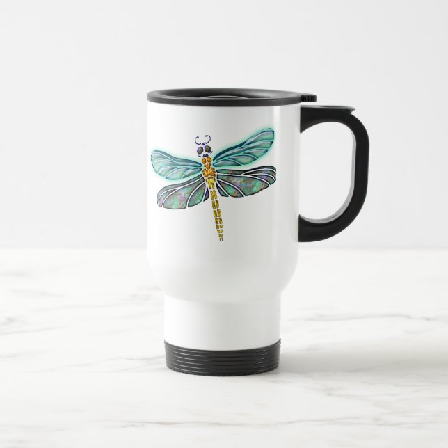 Stained Glass & Abalone Shell Dragonfly Travel Mug (Right)