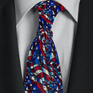 Stained Glass Abstract American Flag Pattern Tie