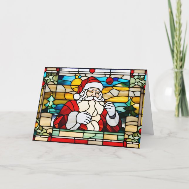 Stained Glass Abstract Christmas Santa Holiday Card (Front)