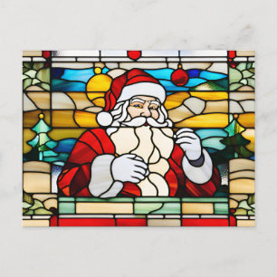Stained Glass Abstract Christmas Santa Holiday Postcard
