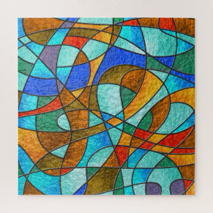 Stained glass: abstract colourful sketch. jigsaw puzzle