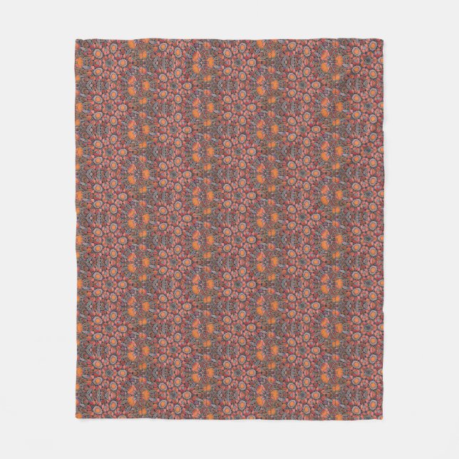 stained glass abstract geometric red pink grey fleece blanket (Front)