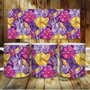 Stained Glass Abstract Purple Yellow Pink Coffee Mug