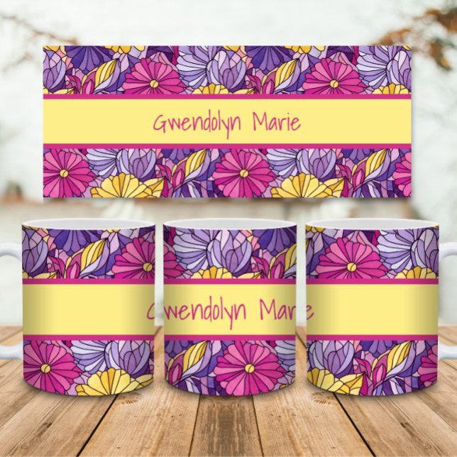 Stained Glass Abstract Purple Yellow Pink Coffee Mug (Creator Uploaded)