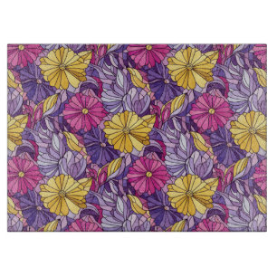 Stained Glass Abstract Purple Yellow Pink Cutting Board
