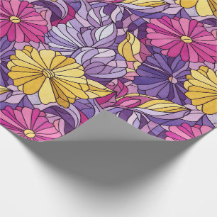 Stained Glass Abstract Purple Yellow Pink Wrapping Paper