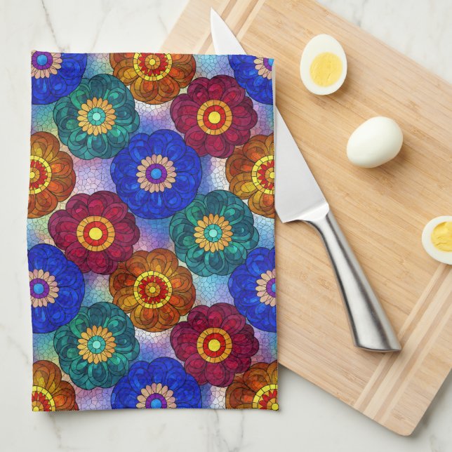 Stained Glass Abstract Red Green Blue Orange Kitchen Towel (Quarter Fold)