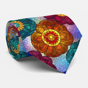 Stained Glass Abstract Red Green Blue Orange Tie