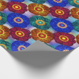 Stained Glass Abstract Red Green Blue Orange Wrapping Paper