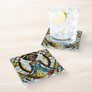 Stained Glass African American Angel Illustration Coaster
